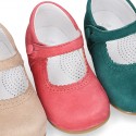 SOFT SUEDE leather little Mary Jane shoes with button fastening for little girls.