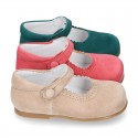 SOFT SUEDE leather little Mary Jane shoes with button fastening for little girls.