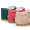 SOFT SUEDE leather little Mary Jane shoes with button fastening for little girls.