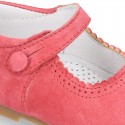 SOFT SUEDE leather little Mary Jane shoes with button fastening for little girls.