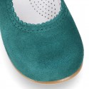 SOFT SUEDE leather little Mary Jane shoes with button fastening for little girls.