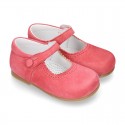 SOFT SUEDE leather little Mary Jane shoes with button fastening for little girls.