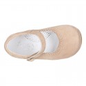 SOFT SUEDE leather little Mary Jane shoes with button fastening for little girls.