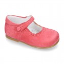 SOFT SUEDE leather little Mary Jane shoes with button fastening for little girls.