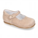 SOFT SUEDE leather little Mary Jane shoes with button fastening for little girls.