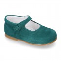 SOFT SUEDE leather little Mary Jane shoes with button fastening for little girls.