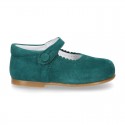 SOFT SUEDE leather little Mary Jane shoes with button fastening for little girls.