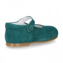 SOFT SUEDE leather little Mary Jane shoes with button fastening for little girls.