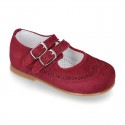 Classic little Mary Jane shoes with double buckle fastening in SOFT SUEDE leather.