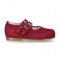 Classic little Mary Jane shoes with double buckle fastening in SOFT SUEDE leather.