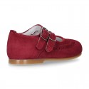 Classic little Mary Jane shoes with double buckle fastening in SOFT SUEDE leather.