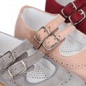 Classic little Mary Jane shoes with double buckle fastening in SOFT SUEDE leather.