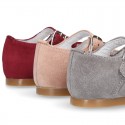 Classic little Mary Jane shoes with double buckle fastening in SOFT SUEDE leather.