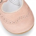 Classic little Mary Jane shoes with double buckle fastening in SOFT SUEDE leather.