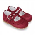 Classic little Mary Jane shoes with double buckle fastening in SOFT SUEDE leather.