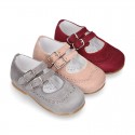 Classic little Mary Jane shoes with double buckle fastening in SOFT SUEDE leather.