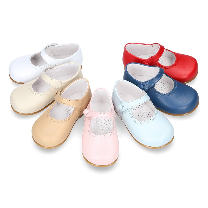 Classic Girl Nappa Leather MERCEDITAS or little Mary Jane shoes with button