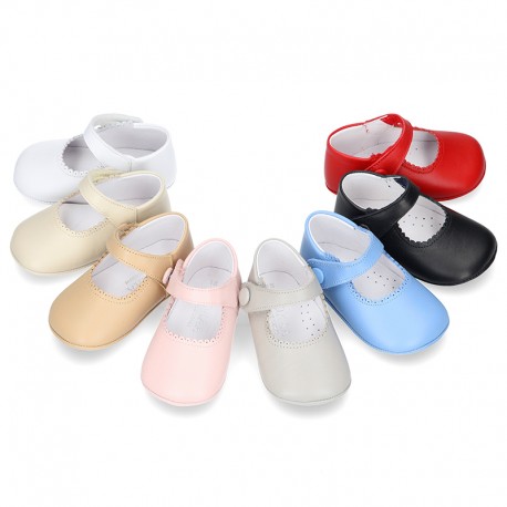 Little Mary Jane shoes with velcro strap for babies in NAPPA leather.