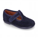 T-STRAP shoes with velcro strap closure in suede leather for kids.