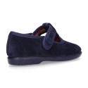 T-STRAP shoes with velcro strap closure in suede leather for kids.