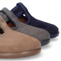 T-STRAP shoes with velcro strap closure in suede leather for kids.