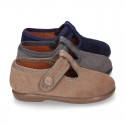 T-STRAP shoes with velcro strap closure in suede leather for kids.