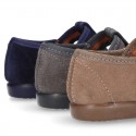 T-STRAP shoes with velcro strap closure in suede leather for kids.