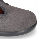 T-STRAP shoes with velcro strap closure in suede leather for kids.