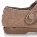 T-STRAP shoes with velcro strap closure in suede leather for kids.