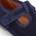 T-STRAP shoes with velcro strap closure in suede leather for kids.