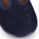 T-STRAP shoes with velcro strap closure in suede leather for kids.