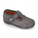 T-STRAP shoes with velcro strap closure in suede leather for kids.