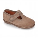 T-STRAP shoes with velcro strap closure in suede leather for kids.