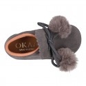 Booties with shoelaces closure with POMPONS in suede leather for kids.