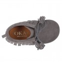 Fringed design Booties with shoelaces closure with TASSELS in suede leather for kids.