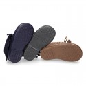 Fringed design Booties with shoelaces closure with TASSELS in suede leather for kids.