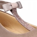 New Autumn Winter Serratex Canvas T-Strap Mary Jane shoes with bow and GLITTER.