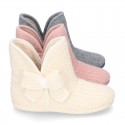 New Wool knit ankle boot home shoes with BOW design.