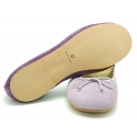 Classic suede leather ballet shoes with adjustable ribbon.