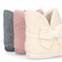 New Wool knit ankle boot home shoes with BOW design.