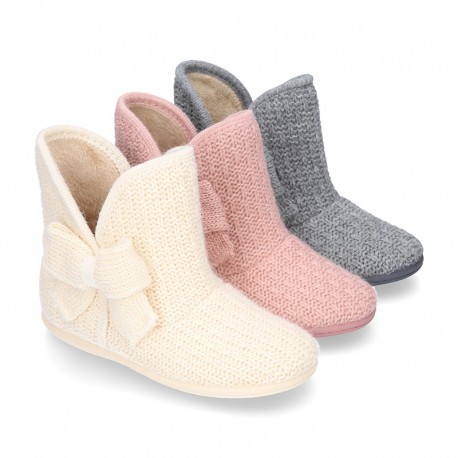 New Wool knit ankle boot home shoes with BOW design.