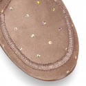 Little Ankle boot shoes Wallabee style in suede leather with metal dots.
