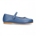 Nappa leather classic Mary Jane shoes with velcro strap and button.