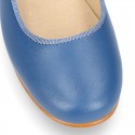 Nappa leather classic Mary Jane shoes with velcro strap and button.