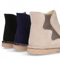 New suede leather ankle boots with WAVES elastic band and zipper closure.