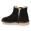 New suede leather ankle boots with WAVES elastic band and zipper closure.