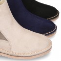 New suede leather ankle boots with WAVES elastic band and zipper closure.