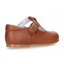 New Extra soft Nappa Leather T-strap shoes with buckle fastening in COWHIDE color.