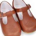 New Extra soft Nappa Leather T-strap shoes with buckle fastening in COWHIDE color.