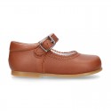 New Extra soft Nappa Leather Mary Jane shoes with buckle fastening in COWHIDE color.